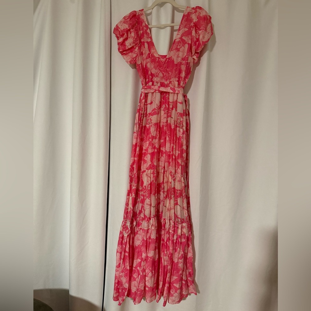 LoveShackFancy Pink Floral Tiered Puff-Sleeve Maxi Dress - Picture 5 of 5
